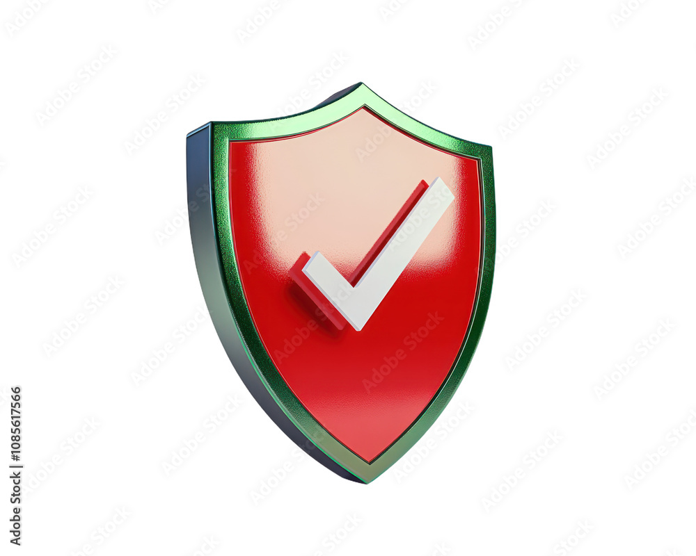 Red shield with a white check mark on it. isolate transparent background Red shield with a white check mark on it. isolate transparent background