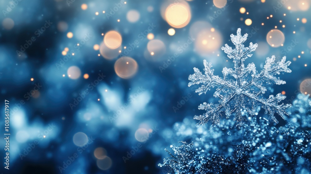 PNG Wintery snowflakes background with bokeh PNG Wintery snowflakes background with bokeh