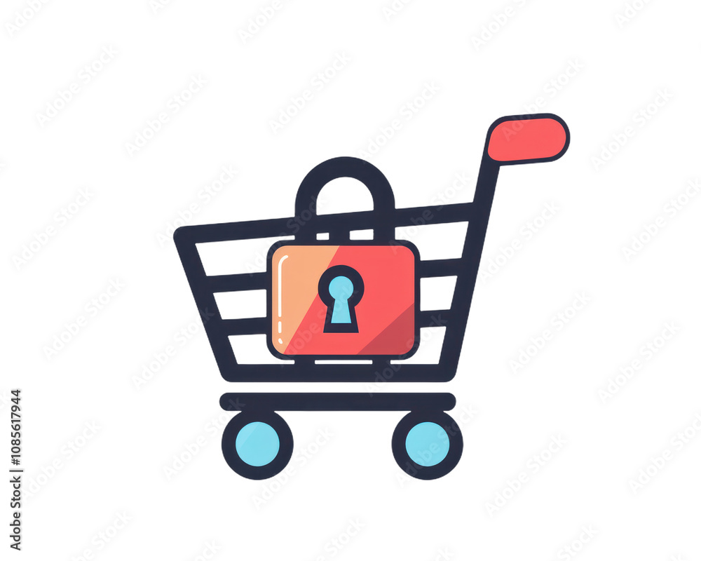 Shopping cart with a lock on it. isolate transparent background Shopping cart with a lock on it. isolate transparent background