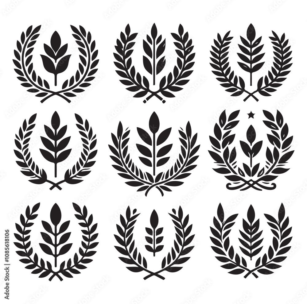 laurel wreath Vector Black silhouettes icon set. laurel wreath Vector Black silhouettes icon set.