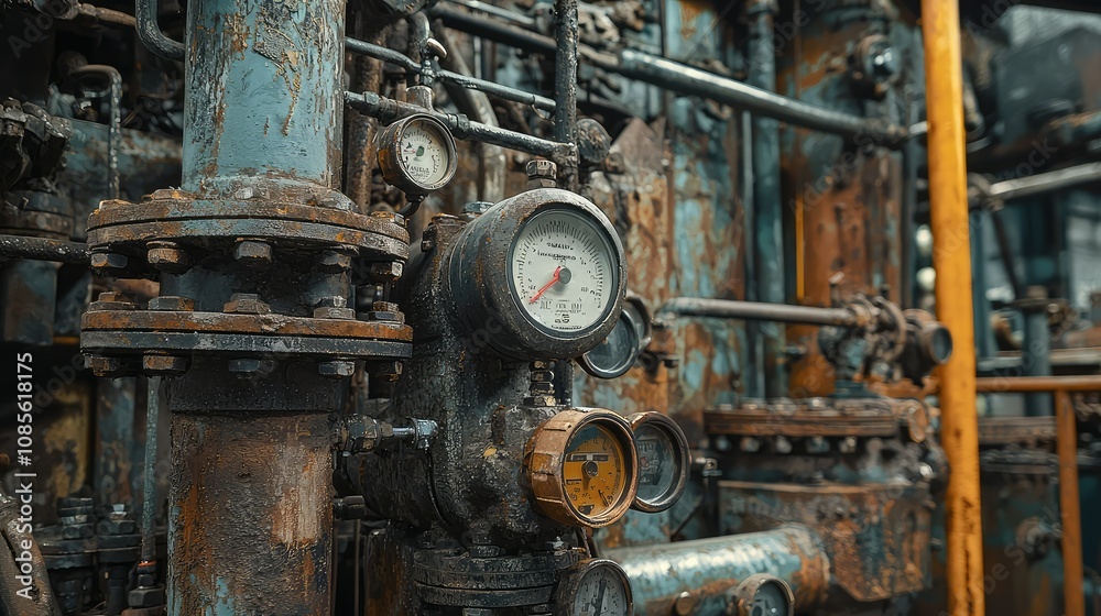 Industrial Pump in Factory Setting with Metal Pipes Industrial Pump in Factory Setting with Metal Pipes