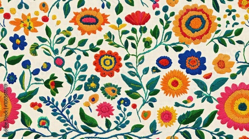 Wallpaper Mural Seamless pattern of intricate Indian embroidery featuring traditional Daman designs with vibrant multi ethnic flowers and leaves perfect for textile applications Torontodigital.ca