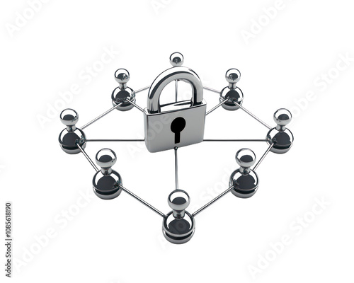 Silver lock with a key on it is surrounded by many other keys. isolate transparent background
