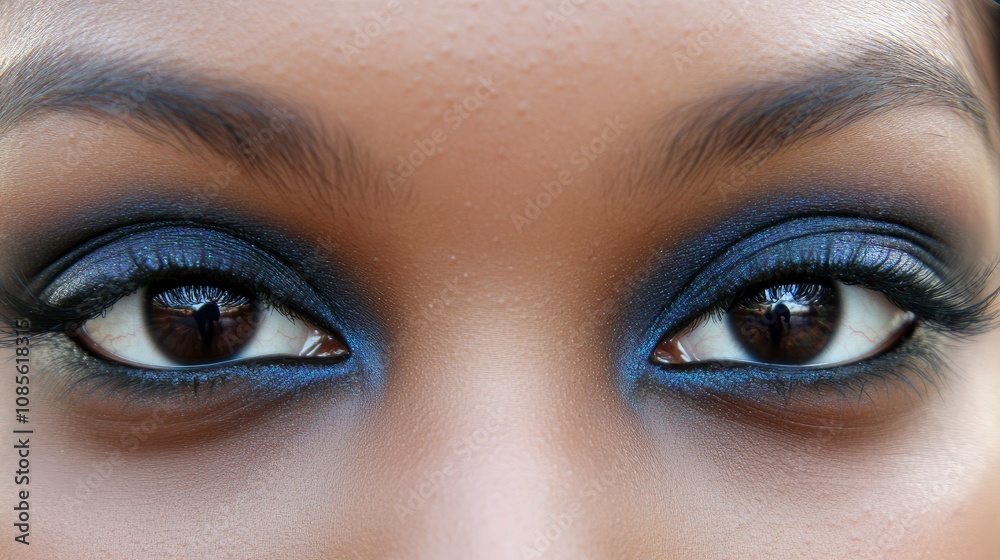 Obraz premium Close-up of Woman's Eyes with Dark Blue Eye Makeup