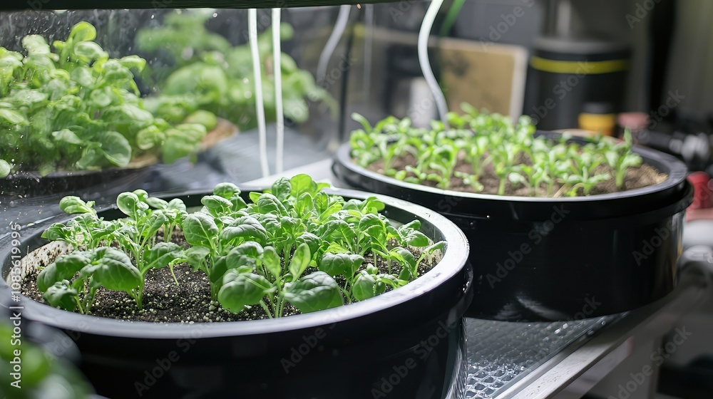 Vibrant Spinach Growing in Hydroponic Tubs Vibrant Spinach Growing in Hydroponic Tubs