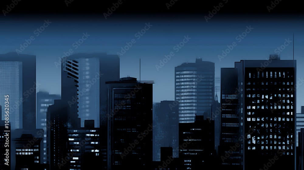 Obraz premium Cityscape at Dusk Showing Illuminated Skyscrapers