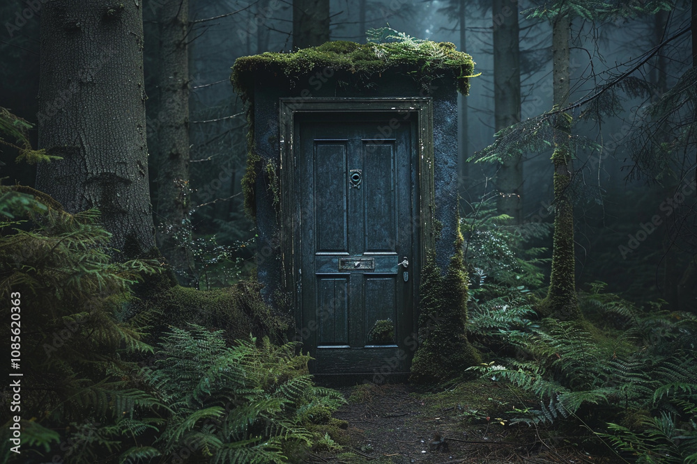 Fantastically beautiful door in wild forest leading to unknown Fantastically beautiful door in wild forest leading to unknown