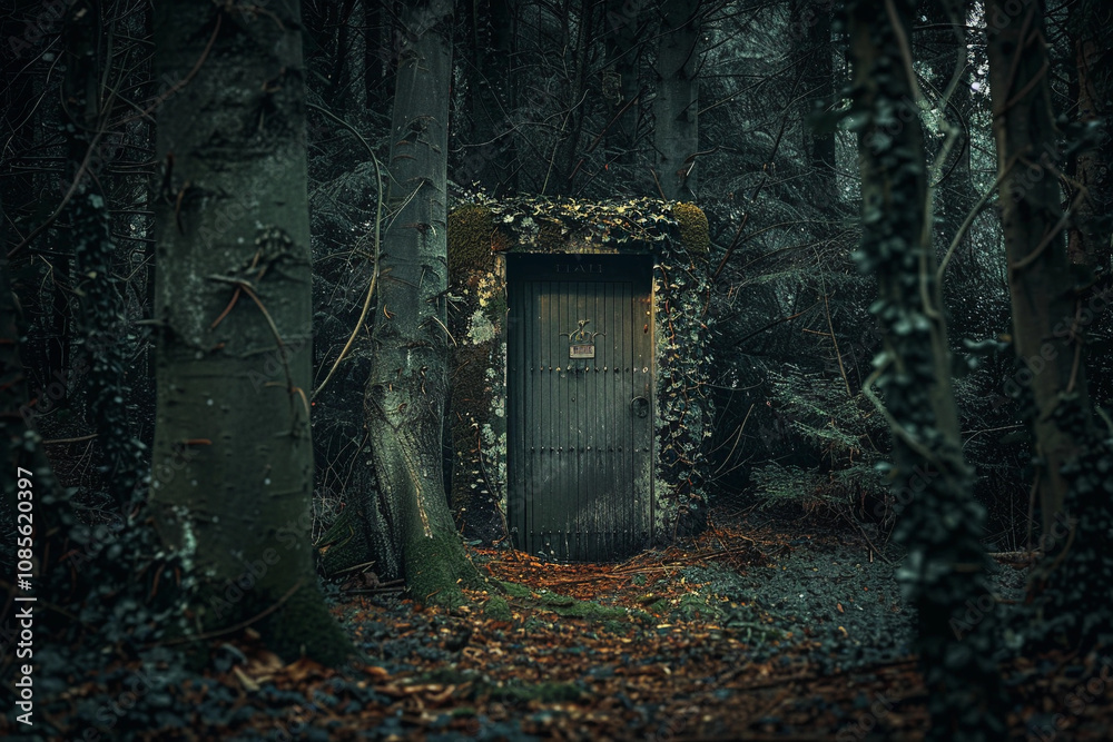 Fantastically beautiful door in wild forest leading to unknown Fantastically beautiful door in wild forest leading to unknown