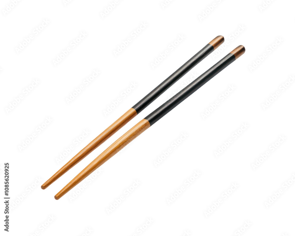 Two chopsticks with a black and brown handle. on Isolated transparent background Two chopsticks with a black and brown handle. on Isolated transparent background
