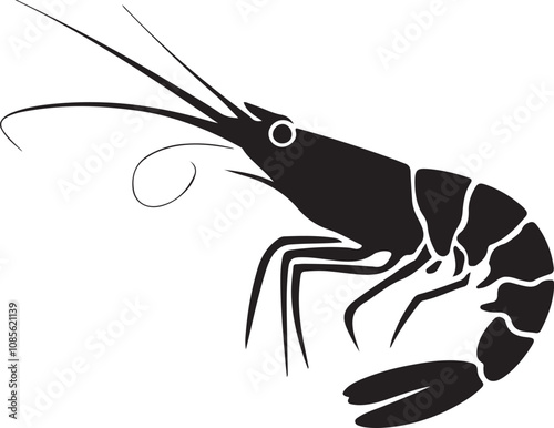 The shrimp fish silhouette vector art illustration with white background