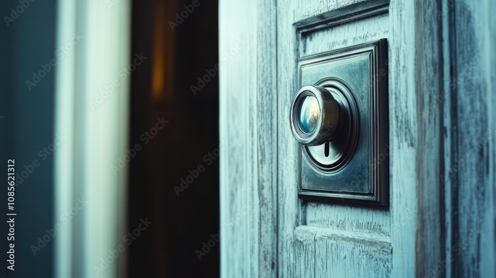 Fototapeta premium Close-up of an Antique Door Knob and Keyhole on a Weathered Wooden Door