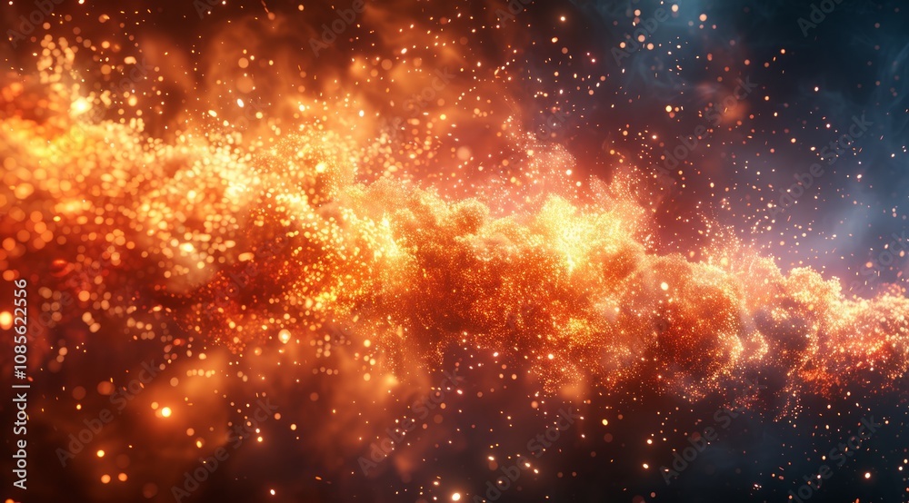 Fiery nebula, cosmic dust and gas clouds.