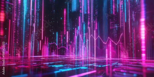 Futuristic business growth chart surrounded by glowing holographic elements, data-driven theme, photo