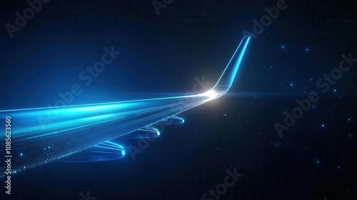 Spacecraft wing with blank panel for logos or text, space template, futuristic transportation