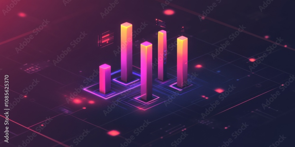 Obraz premium Interactive bar chart with AR-style elements and glowing nodes, advanced visualization,