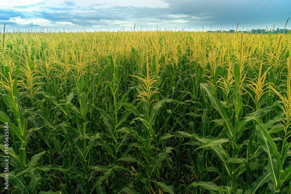 A close-up of corn on the cob in a cornfield. Beautiful simple AI generated image A close-up of corn on the cob in a cornfield. Beautiful simple AI generated image