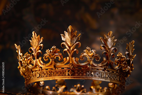 Fantastic king or queen crown from vivid gold material for coronation