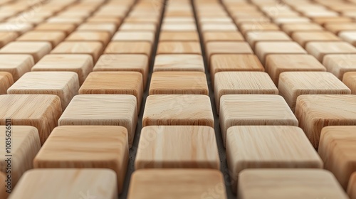 Business SEO Wood Block Concept. A close-up of a tiled wooden surface featuring an array of light-colored wooden blocks arranged in a grid pattern.