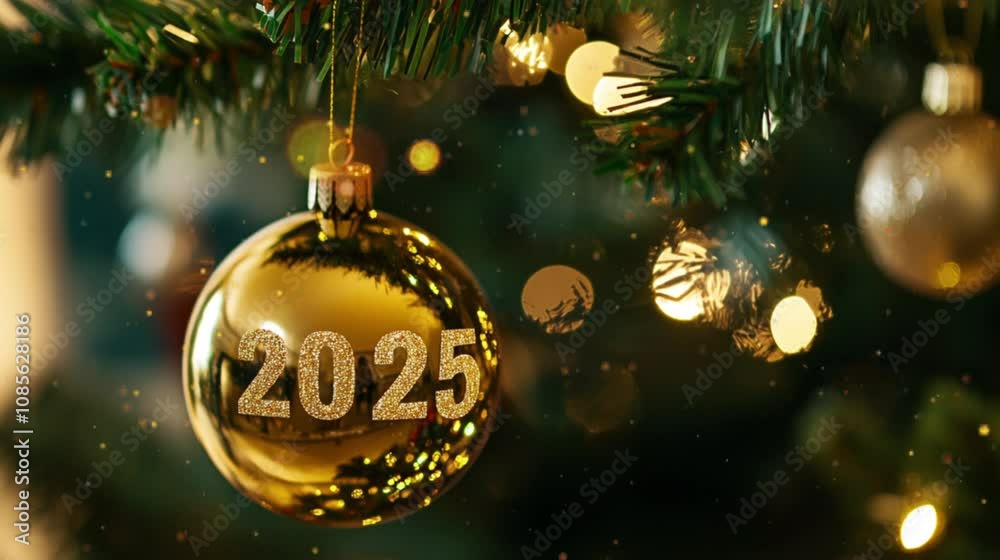 Number of 2025 on the Christmas tree with sparkling effect for New Year Eve celebration dan Christmas Day video footage.