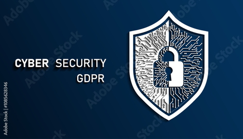 Cyber security vector background, shield lock in futuristic Concept of internet privacy and cyber protection, shield with circuit texture