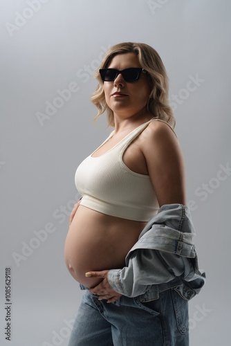 Pregnant Woman Posing in Studio