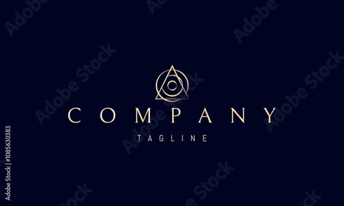 Vector golden logo with an abstract image of a triangle radiating waves.