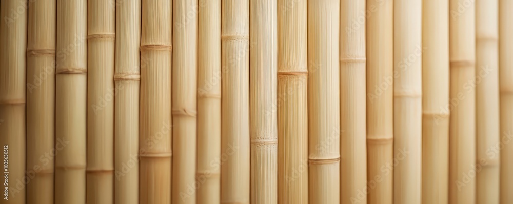 Natural bamboo wall texture with smooth, alternating sections creating a serene ambiance. Natural bamboo wall texture with smooth, alternating sections creating a serene ambiance.