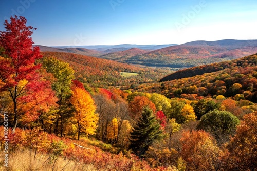 Breathtaking Panoramic View of Catskill Mountains Showcasing Vibrant Fall Foliage with Rich Autumn Colors and Scenic Landscapes in a Serene Natural Setting