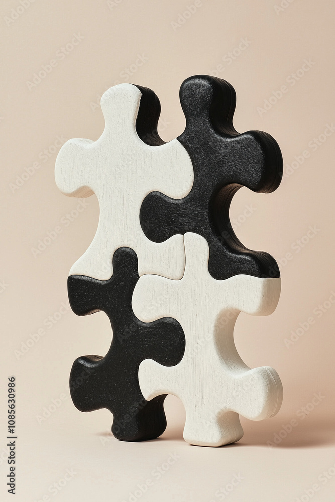 Obraz premium Black and white pieces of puzzle on pastel background