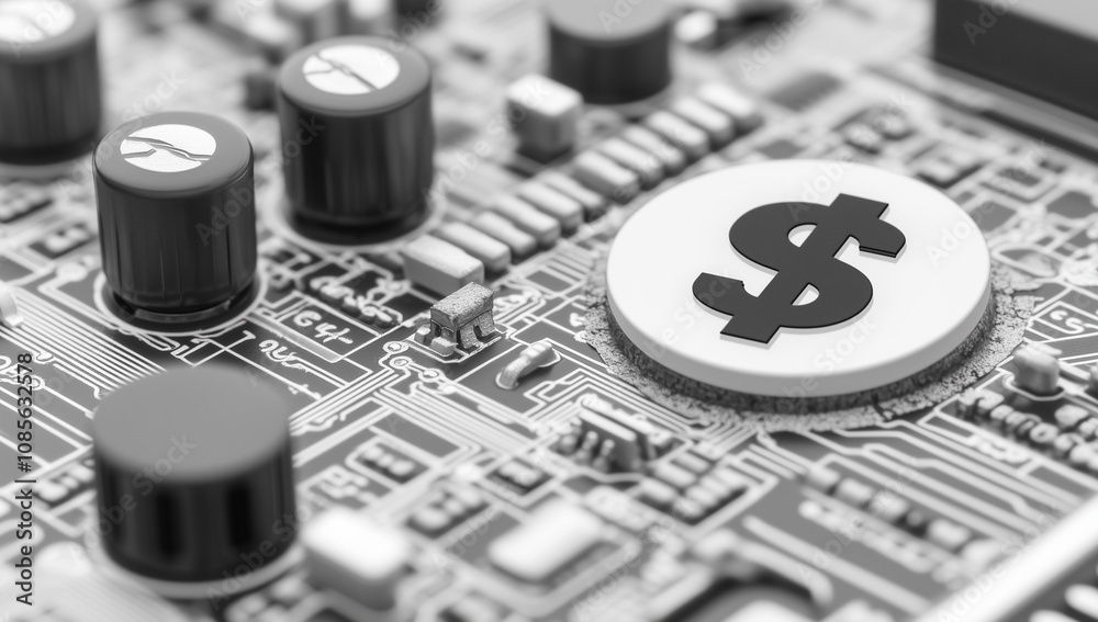 US Dollar dark cyberspace circuit board background US Dollar dark cyberspace circuit board background