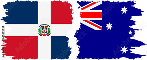 Australia and Dominican Republic grunge flags connection, vector