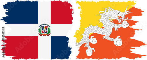Bhutan and Dominican Republic grunge flags connection, vector