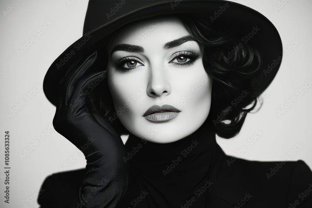 Young model with eighties make-up looking at the camera. Beautiful simple AI generated image Young model with eighties make-up looking at the camera. Beautiful simple AI generated image
