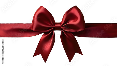 Red satin ribbon with bow isolated on white