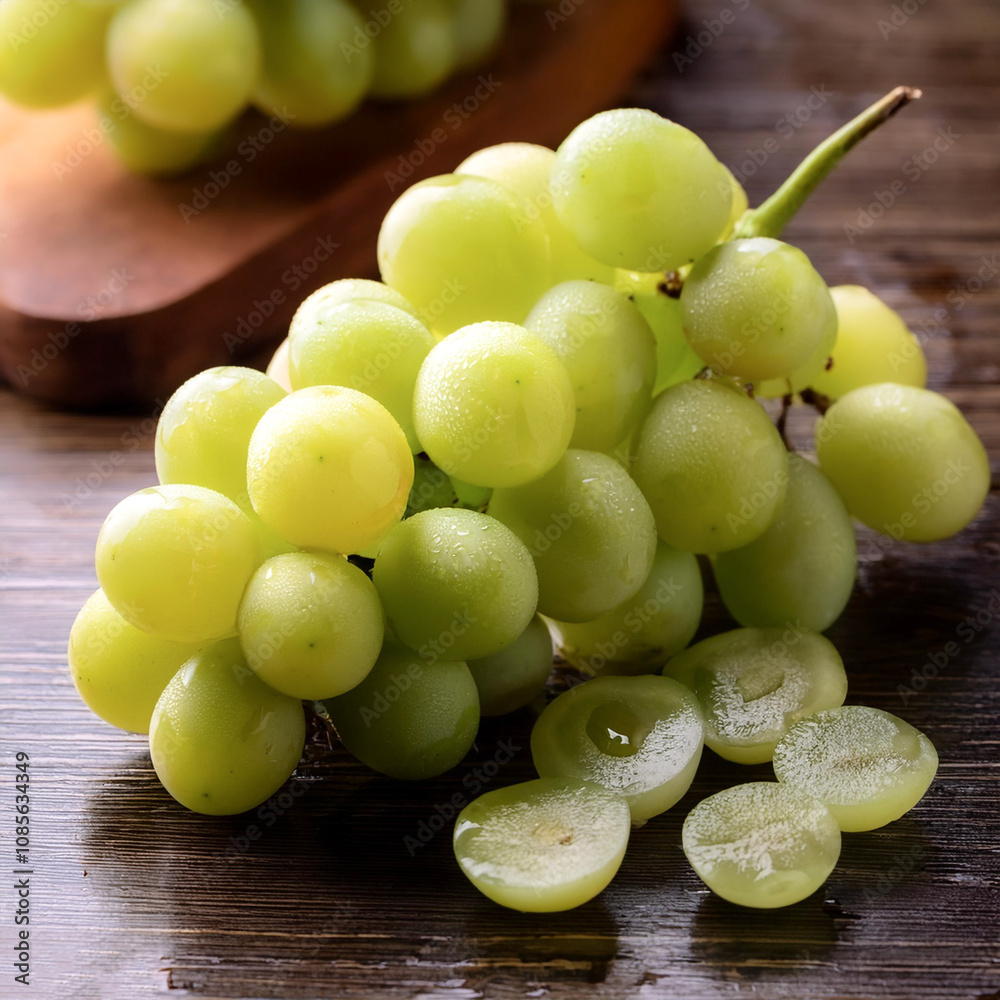 Fresh Green Grape fruit still life on wooden table Fresh Green Grape fruit still life on wooden table