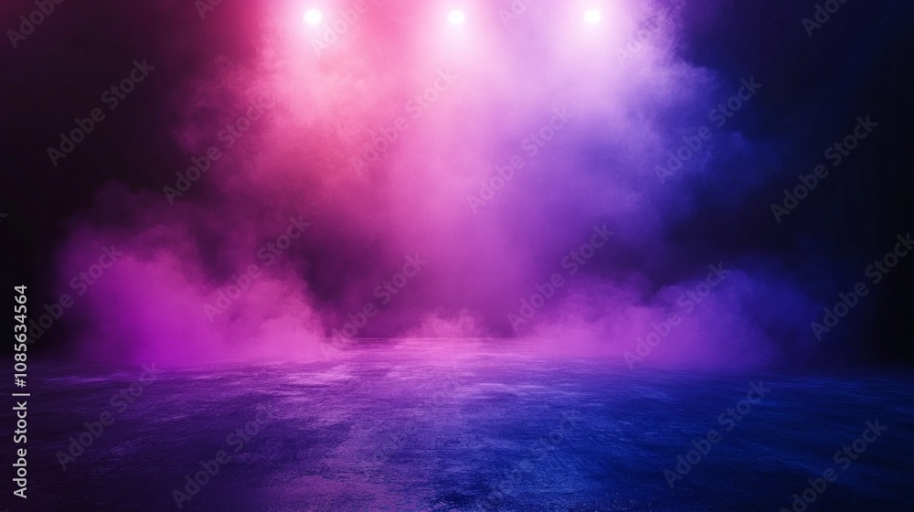 Fototapeta premium A purple and blue smoke filled room with three lights