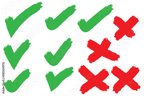 Doodle hand drawn chalk check mark set. Charcoal pencil checklist icons, sketch checkboxes, tick and cross symbols. Crayon checkmark element. Vector Set of Hand drawn Charcoal elements for notes.