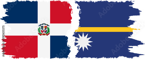 Nauru and Dominican Republic grunge flags connection, vector