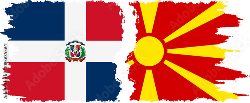 Northern Macedonia and Dominican Republic grunge flags connection, vector