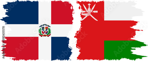 Oman and Dominican Republic grunge flags connection, vector