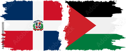 Palestine and Dominican Republic grunge flags connection, vector