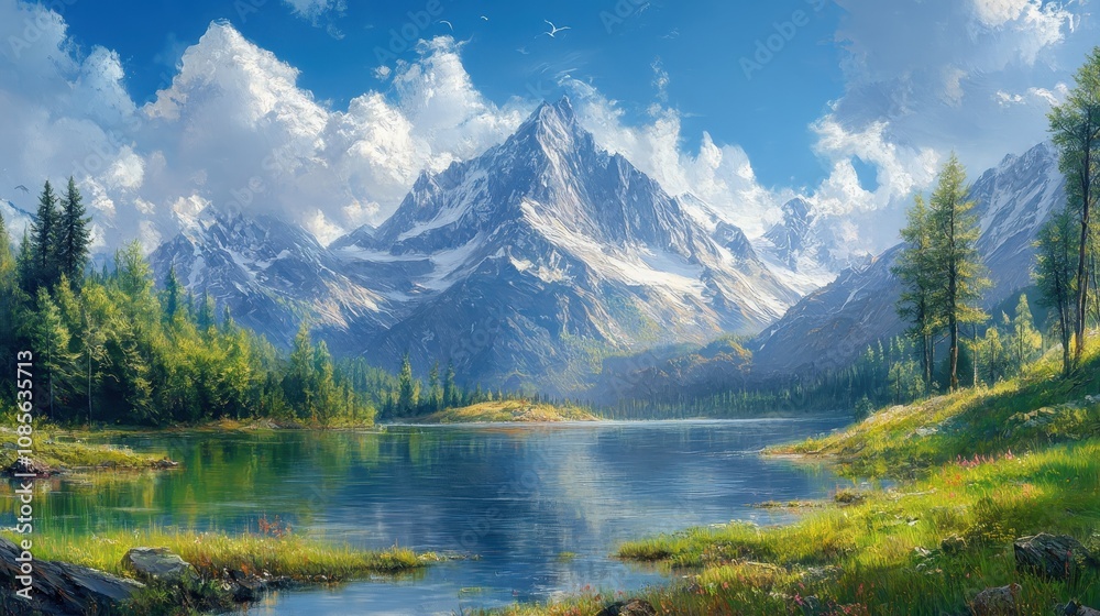 Mountain painting mountain range landscape. Mountain painting mountain range landscape.