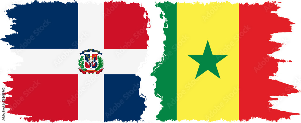 Fototapeta premium Senegal and Dominican Republic grunge flags connection, vector