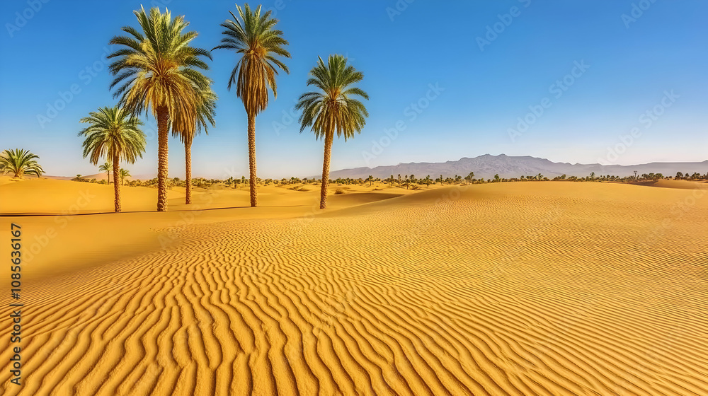 Desert Landscape with Palm Trees - Realistic Image Desert Landscape with Palm Trees - Realistic Image