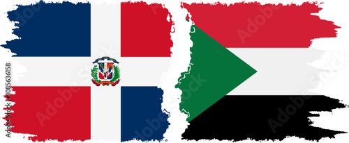 Sudan and Dominican Republic grunge flags connection, vector photo