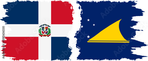 Tokelau and Dominican Republic grunge flags connection, vector photo