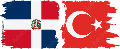 Turkey and Dominican Republic grunge flags connection, vector