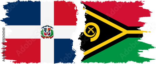 Vanuatu and Dominican Republic grunge flags connection, vector