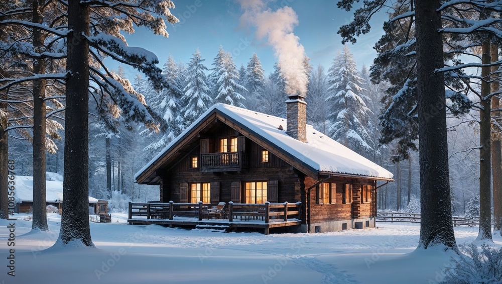 Isolated Wooden Chalet in a Snowy Forest Isolated Wooden Chalet in a Snowy Forest