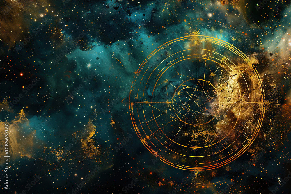 Fototapeta premium Astrological composition with zodiac circle in signs and symbols